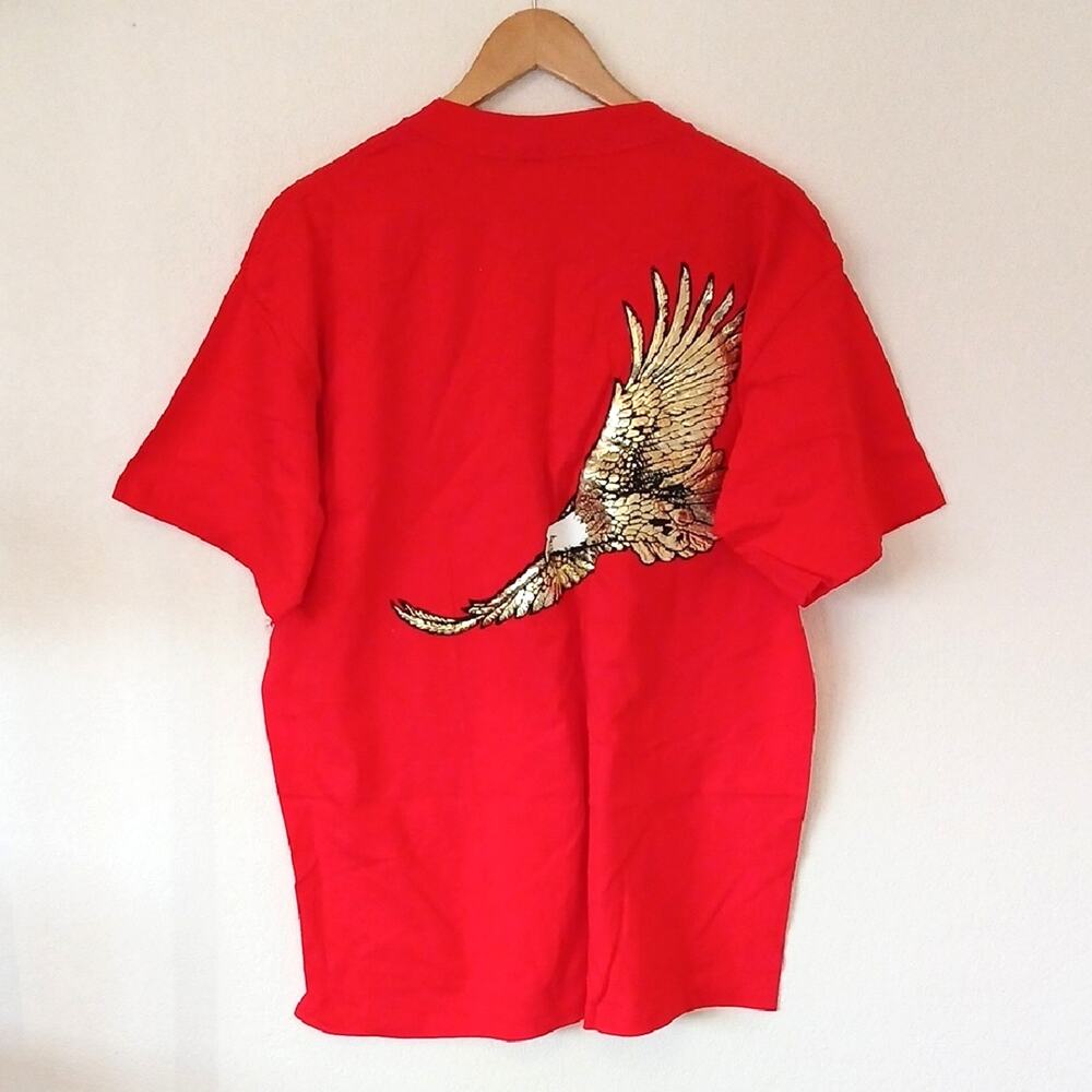 Vintage 90s Winston Red Shirt With Gold Eagle Applique On Back Cigs